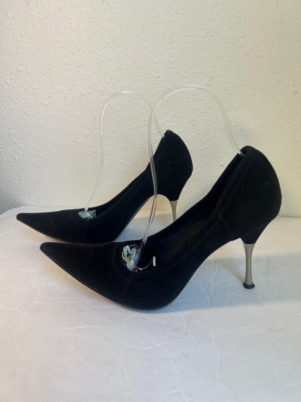 Y2K VINTAGE SERGIO ROSSI SUEDE STILLETO PUMP METAL HEEL SIZE 38 / 8 US